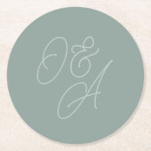 Eukalyptus | Oversified Script Monogram Wedding Runder Pappuntersetzer (Vorderseite)