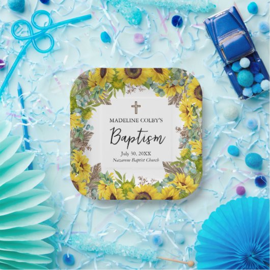 Eukalyptus Palm Boho Square Taufe Pappteller (Party)