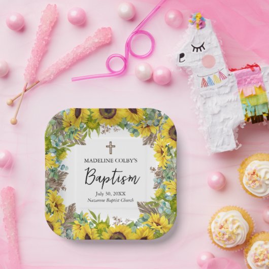 Eukalyptus Palm Boho Square Taufe Pappteller (Party)