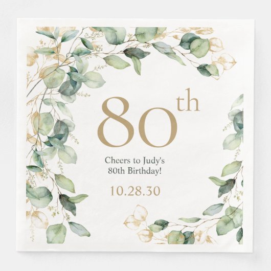 Eukalyptus Paper Napkin, 80. Geburtstag Serviette (Vorderseite)