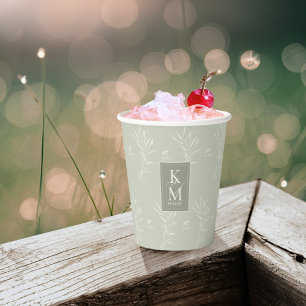 Eukalyptus Pattern Wedding Green ID901 Pappbecher