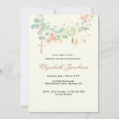 Eukalyptus Peach Birthday Religious Rosary Einladung (Vorderseite)