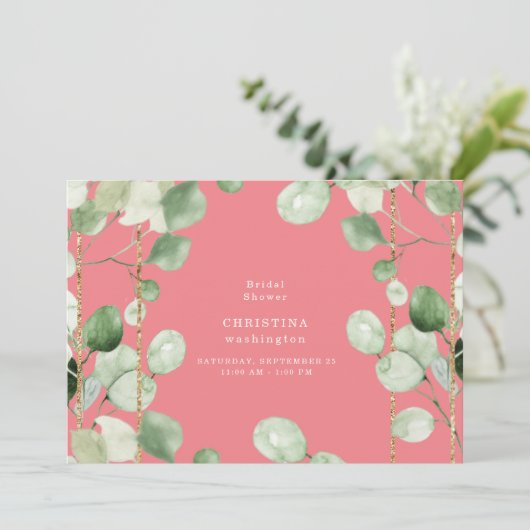 Eukalyptus Peach-Brautparty Einladung (Stehend Vorderseite)
