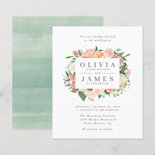 Eukalyptus Peach Watercolor Floral Wedding (Vorne/Hinten)