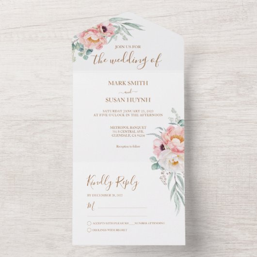 Eukalyptus Peonies All in one Wedite All In One Einladung (Innen Boden)