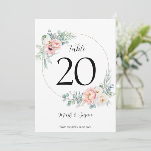 Eukalyptus Peonies Wedding Table Card & Menus Programm (Stehend Vorderseite)