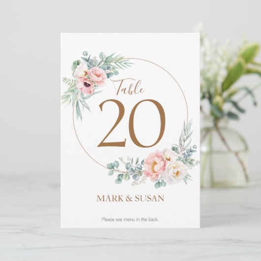 Eukalyptus Peonies Wedding Table Card & Menus Programm (Stehend Vorderseite)