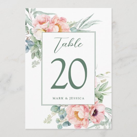 Eukalyptus Peonies Wedding Tischnummer & Menus (Vorderseite)