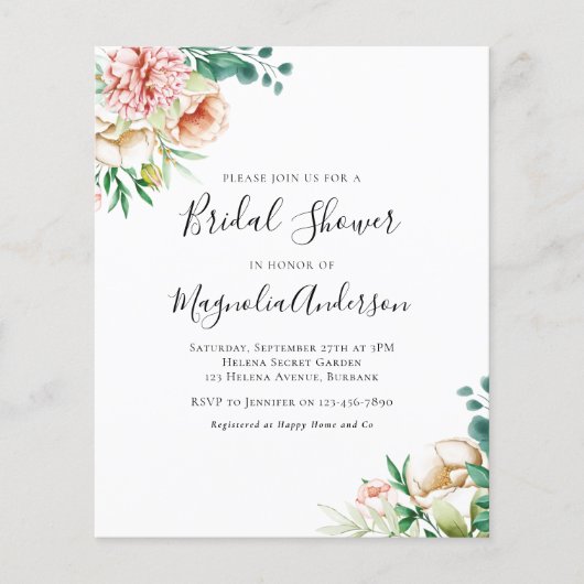 Eukalyptus Peony Bridal Dusche Einladung (Vorderseite)