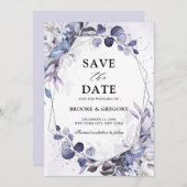 Eukalyptus Periwinkle Lila Geometric Wedding Save The Date (Vorne/Hinten)