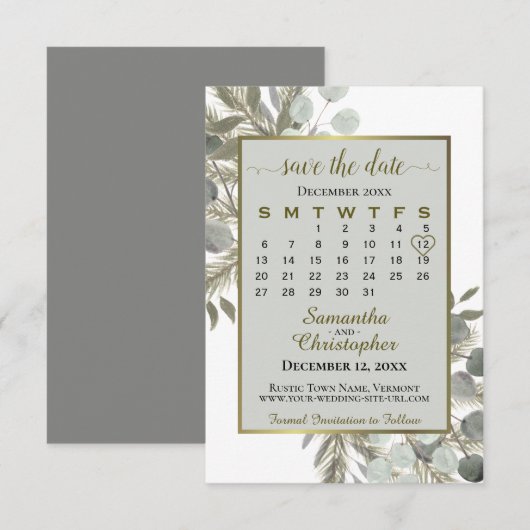 Eukalyptus Pine Calendar Grau Wedding Save The Date (Vorne/Hinten)