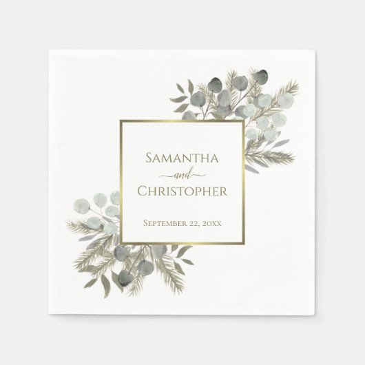 Eukalyptus & Pine Gold & Sage Wedding Serviette (Vorderseite)