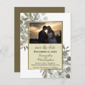 Eukalyptus & Pine mit Foto Gold Wedding Save The Date (Vorne/Hinten)