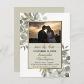 Eukalyptus & Pine mit Foto Taupe Wedding Save The Date (Vorne/Hinten)