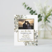 Eukalyptus & Pine mit Foto White Wedge Save The Date (Stehend Vorderseite)