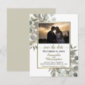 Eukalyptus & Pine mit Foto White Wedge Save The Date (Vorne/Hinten)