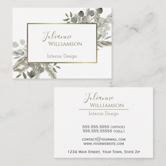 Eukalyptus & Pine Sage Green & Gold Visitenkarte (Vorne/Hinten)