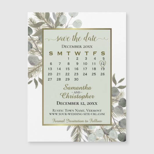 Eukalyptus Pine Save the Date Kalender Magnet (Vorderseite)