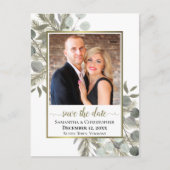 Eukalyptus & Pine Wedding Save the Date Foto Ankündigungspostkarte (Vorderseite)