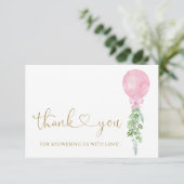 Eukalyptus Pink Balloon Vielen Dank Karte (Stehend Vorderseite)