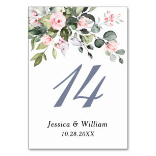 Eukalyptus Pink Blush Rose Hochzeit Tischnummer