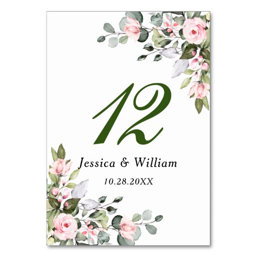 Eukalyptus Pink Blush Rose Hochzeit Tischnummer (Rückseite)
