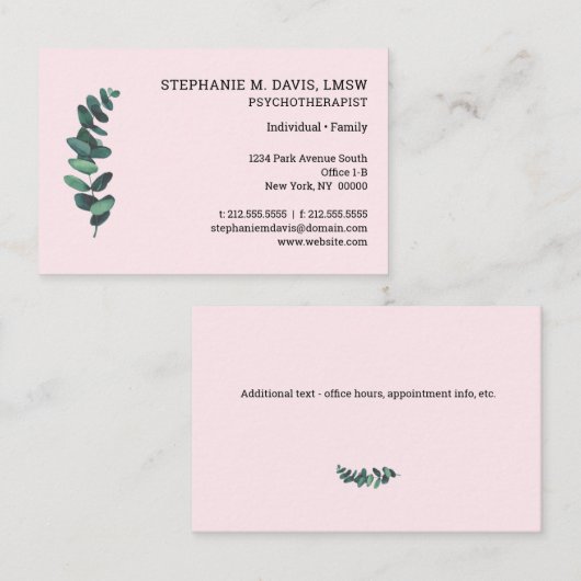 Eukalyptus Pink Euro Business Card Visitenkarte (Vorne/Hinten)