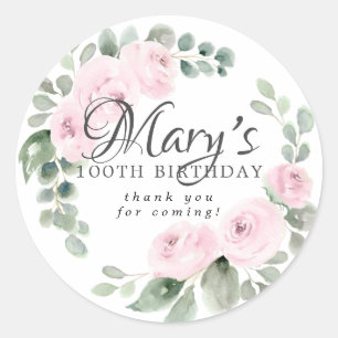 Eukalyptus Pink Floral 100. Geburtstag Vielen Dank Runder Aufkleber