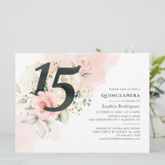 Eukalyptus Pink Rose 15. Geburtstag Quinceanera Einladung