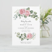 Eukalyptus Pink Rose Blütenarche Babysprinkle Einladung (Stehend Vorderseite)