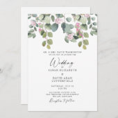 Eukalyptus & Pink Rose Elegantes Hochzeitsempfang Einladung (Vorne/Hinten)