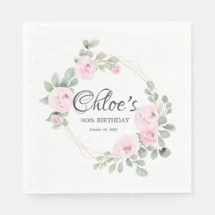 Eukalyptus Pink Rose Floral 90. Geburtstagsparty Serviette