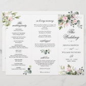 Eukalyptus Pink Roses Hochzeitsprogramm (Vorne/Hinten)