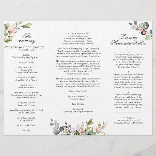 Eukalyptus Pink Roses Hochzeitsprogramm (Rückseite)