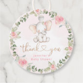 Eukalyptus pinkfarbener Elefantenbaby-Dusche Geschenkanhänger (Vorderseite)