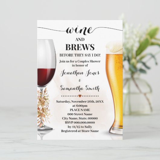 Eukalyptus-Polterabend: Weine und Brüche fallen Einladung (Stehend Vorderseite)