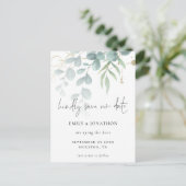Eukalyptus Powder Blue Gold Script Save the Date Einladungspostkarte (Stehend Vorderseite)