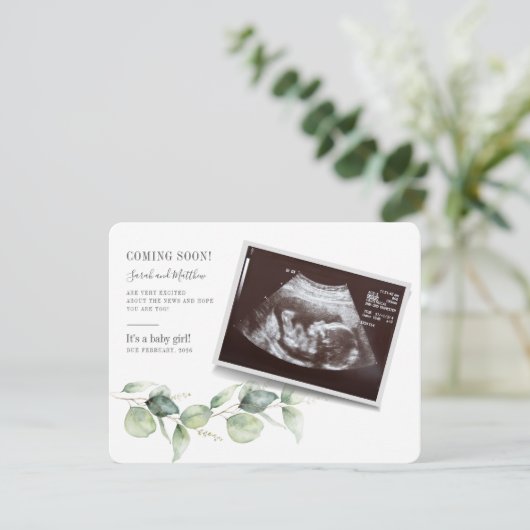 Eukalyptus Pregnancy Greenery Gender Reveal Card (Stehend Vorderseite)