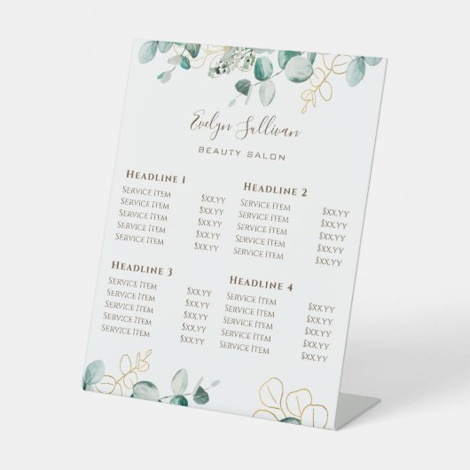 Eukalyptus-Preisliste Sockelschild (Vorderseite)