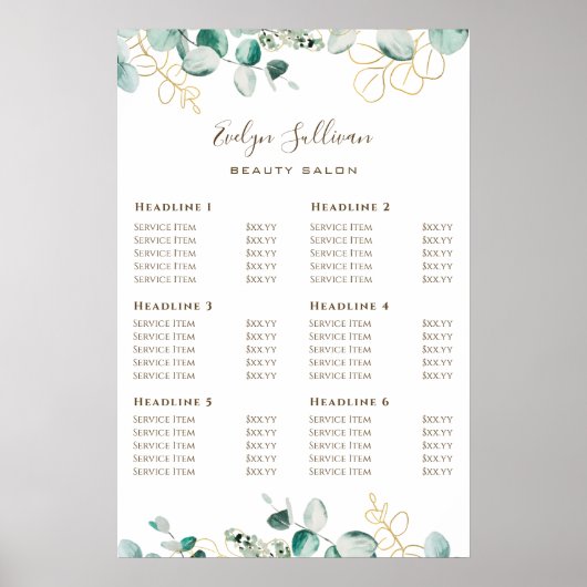 Eukalyptus Price List Poster (Vorne)