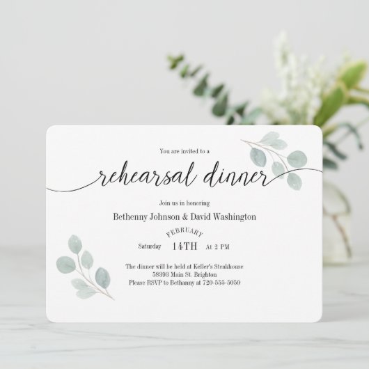 Eukalyptus-Probe-Abendessen Einladung (Stehend Vorderseite)