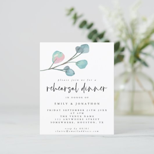 Eukalyptus Probe Abendessen Einladung (Stehend Vorderseite)