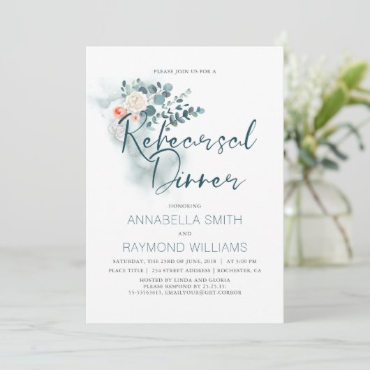 Eukalyptus | Probe "Aquarell" Abendessen Einladung (Stehend Vorderseite)