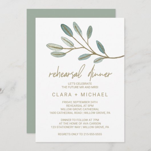 Eukalyptus-Probe-Dinner Einladung (Vorne/Hinten)