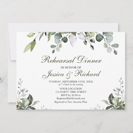 Eukalyptus Probe Wasserfarben Abendessen Einladung (Vorderseite)