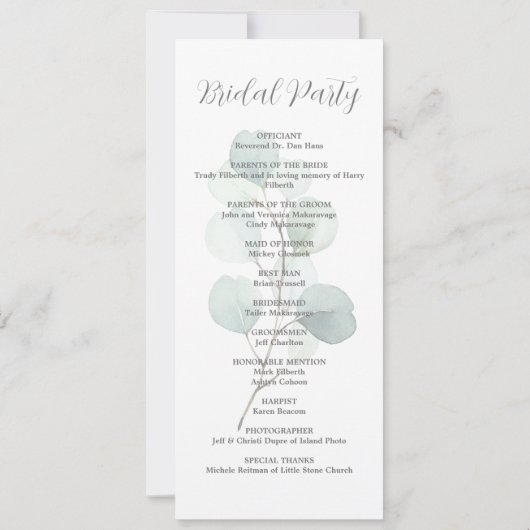 Eukalyptus-Programm für die Amy (Rückseite)