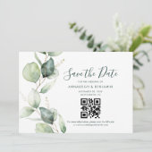 Eukalyptus QR Code Botanische Hochzeit Save The Date (Stehend Vorderseite)