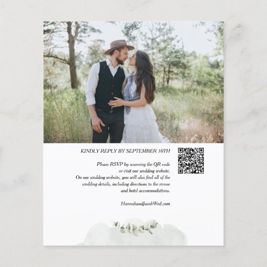 Eukalyptus QR Code Foto Einladung Hochzeitsfeiern (Rückseite)