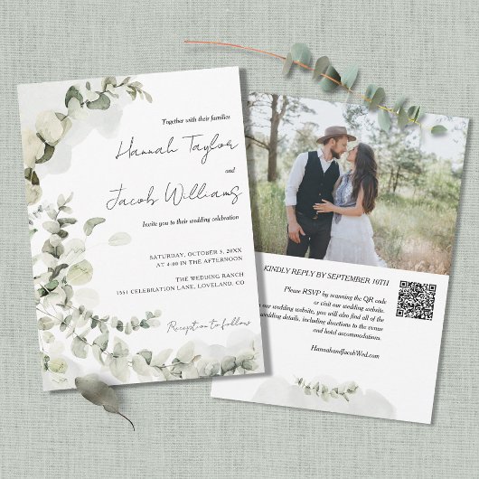 Eukalyptus QR Code Foto Wedding Einladung
