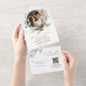 Eukalyptus QR Code Foto Wedding Gold and Greenery All In One Einladung (Abreißen)